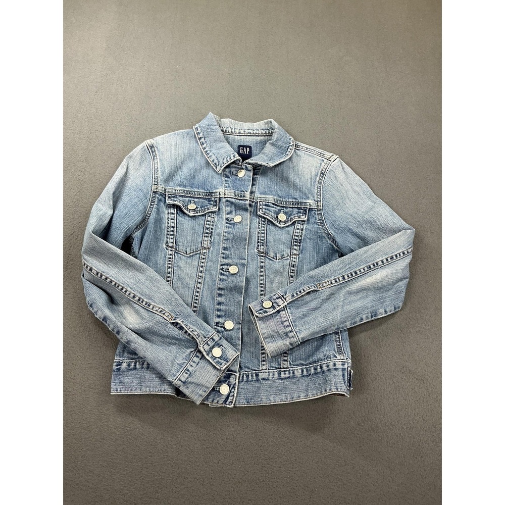 Gap Denim Jacket Womens Small Blue Trucker Jean Button Front Y2K Hong Kong Faded